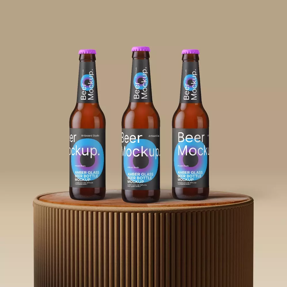 Beer Bottle Mockup On Round Prop — Mockup Zone